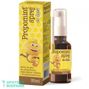 PROPOMINT SPREJ rastvor za decu 30mL antiseptik za grlo Propolis PROPOMINT SPREJ rastvor za decu 30mL antiseptik za grlo Propolis