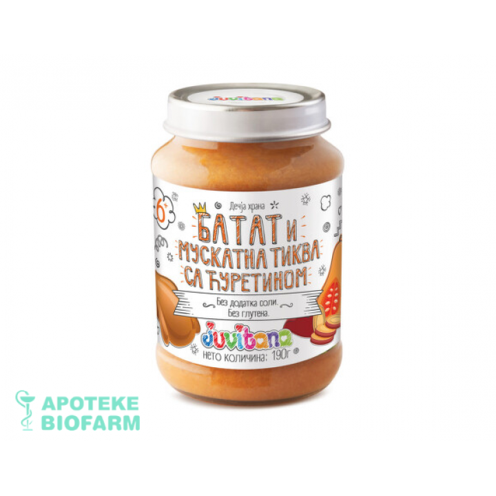 JUVITANA KAŠICA BATAT+MUSKATNA TIKVA+ĆURETINA 190G Juvitana Kasica Batat+Mus.t+Cur190G