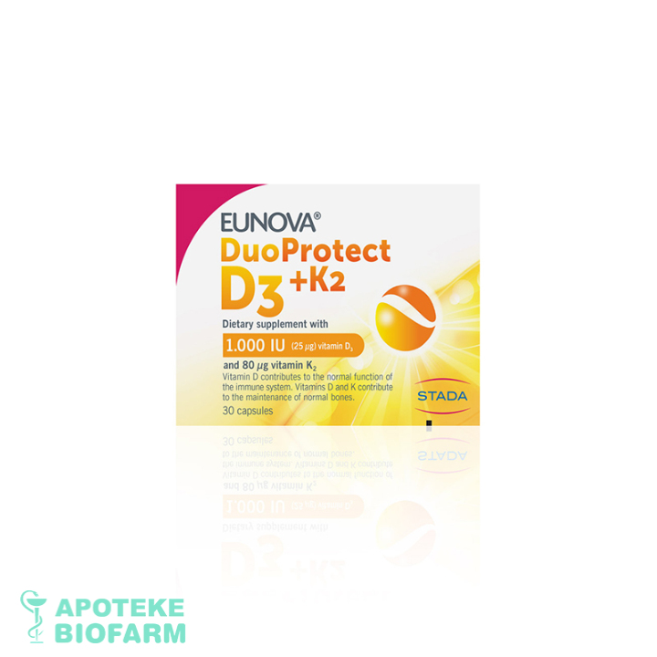 EUNOVA DUO PROTECT D3 1000 IU+K2 KAPSULE A30 Eunova Duo Protect D3 1000 Iu+K2 Kapsule A30