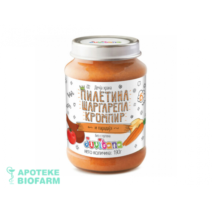 JUVITANA KAŠICA PILETINA+KROMPIR+ŠARGAREPA+PARADAJZ 190G Juvitana Kasica Piletina+Krompir+Mrkva+Paradajz 190G