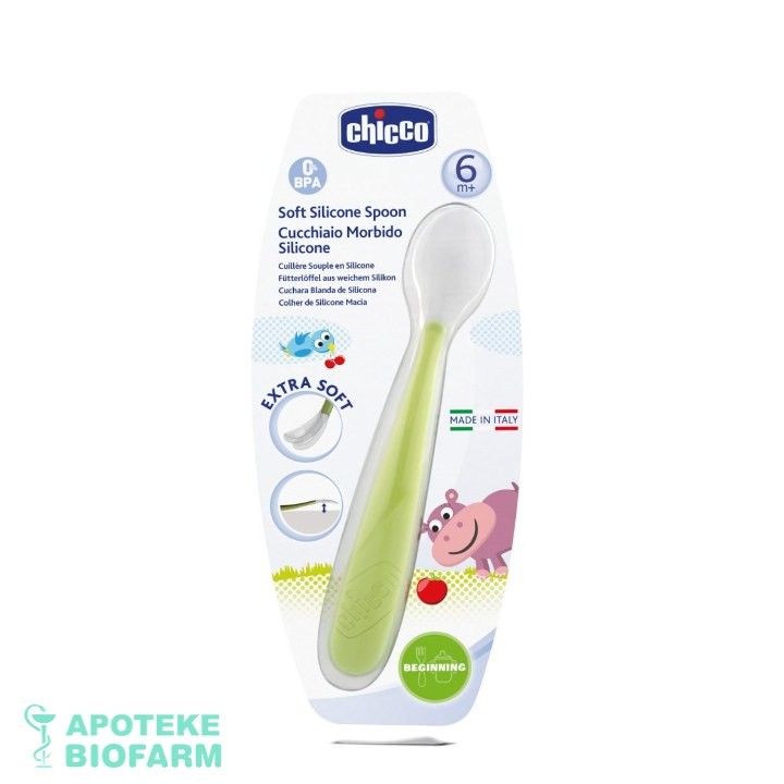CHICCO KAŠIKA MEKANA SILIKONSKA 6M+ ZELENA Chicco Kašika Mekana Silikonska 6M+ Zelena