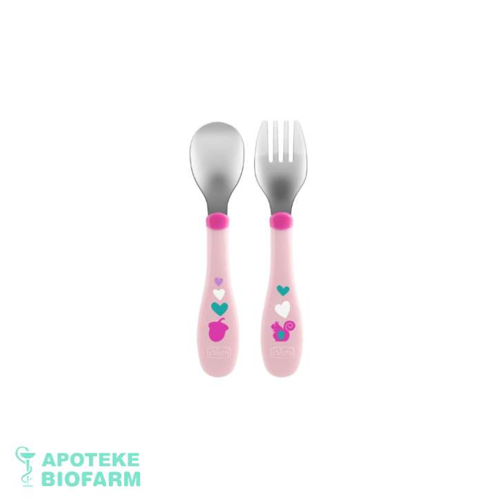 Chicco Kašika I Viljuška Metalni 18M+ Roze