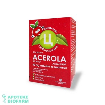 ACEROLA ALKALOID ZA DECU TABLETE ZA ŽVAKANJE 30x40MG  ACEROLA ALKALOID ZA DECU TABLETE ZA ŽVAKANJE 30x40MG