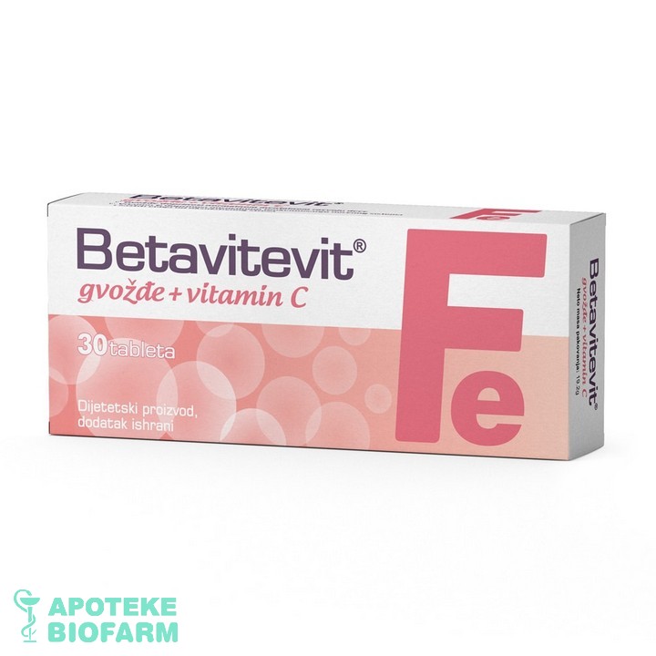 BETAVITEVIT GVOŽĐE + VITAMIN C TABLETE A30 Betavitevit Gvožđe + Vitamin C Tbl. A30