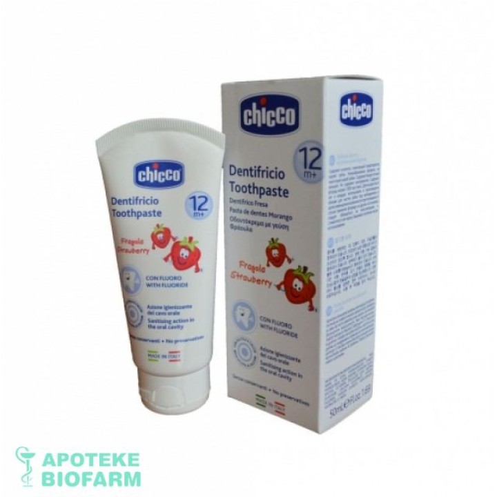 CHICCO PASTA ZA ZUBE SA FLUORIDOM JAGODA 50ML Chicco Pasta Za Zube Sa Fluoridom Jagoda 50Ml